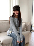 Mien Round Button Long Sleeve Cardigan