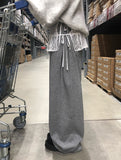 Flan Boa Fur Side Pintuck Snap Wide Pants