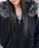 Snow fur brushed hood zip-up