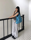 Satin Linen Stripe Wide Banding Long Pants