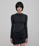 Asymmetrical Draped Mock Neck Dress