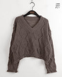 wave punching layered V-neck crop L/S KT