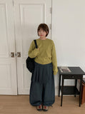 [BAONHAUS] Dendoru Ribbon Dot Raw Denim Pleats Wrap Skirt