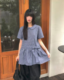 Purip Ribbon Strap Round Collar Check Mini One-Piece Dress