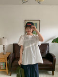 Cube Ribbon Cut Shirring Short Sleeve Blouse