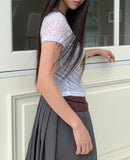 Naun Flower Round Button Short Sleeve T-Shirt