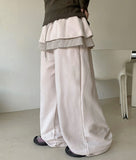 Pretz Banding String Check Frill Layered Skirt Pants