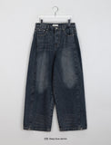 [unisex] Lindo cat washing snap button folding wide denim pants