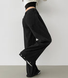 Corduroy Hem Snap Folding Cut Long Wide Pants