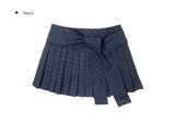 Chete Knot Check Pleats Mini Skirt