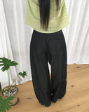 Dad side pin tuck snap button wide long denim pants