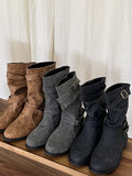 Grason suede gathered leather belted boots