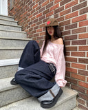 Gyoli cable pattern one-off-shoulder long-sleeved knit