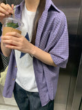 [unisex] Nayuhi Purple Short Sleeve Check Shirt