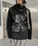 [LANARCH] Noble Leather Pocket Hooded Zip-Up