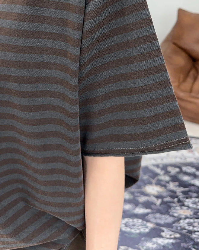 【SATIIIZ】Kaya Stripe Crop Short Sleeve T-shirt SATIIIZ (サティーズ) - カヤストライプクロップ半袖Tシャツ