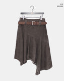 [Belt SET] Poor cut washed unbalanced cotton midi skirt