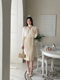 [Tie set] Repodi Satin Wrapped Shirred Blouse