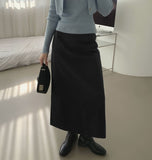 Solid Cotton H-Line Back Slit Long Skirt