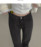 Winter Brushed Wide Fit Banding Denim Pants