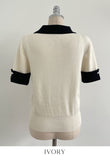 Julien color matching collar pearl sleeve knit