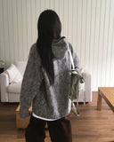 Dubo Mohair Fur Brush Zipper Hooded Zip-Up