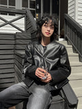 Lidore Metal Button Leather Jacket