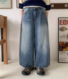 Lauming washing ankle length wide denim pants