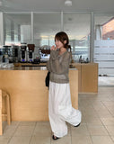 Mitu Summer Check Color Matching Cargo Wide Pants