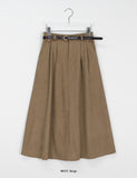 Kiden banding pin tuck corduroy belt long skirt