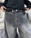 Luton Drawing Flower Denim Pants