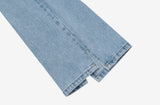 Semi-Wide Unbalanced Slit Denim Pants