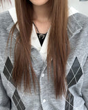 Scent Leather Patch Argyle Cardigan
