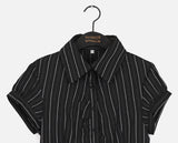 Giol Geek Chic Stripe Shirring Puff Short-Sleeved Shirt