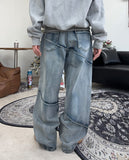 Luke diagonal panel washed denim pants