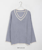 Hemp color matching V-neck knit