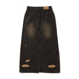 Damaged Washing Denim Long Skirt