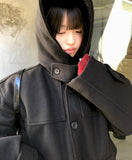 Bhin Big Pocket High Neck Adjust Wool Hood Half Coat