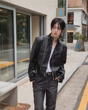 Geron Diagonal Zipper Leather Rider Jacket