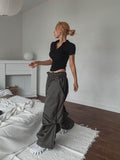 Heavy Double Knee Pintuck Wide String Pants