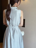 Winned High Neck Satin Sleeveless One Piece (Strap Set)