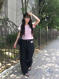Miron Pink Lettering Raw Balloon Wide Pants