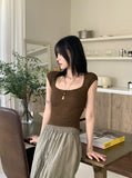 Kundi back slit strap boucle short sleeve knit