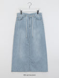 Hureun Summer String Washed Denim Slit Long Skirt
