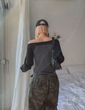 Five Strap Off Shoulder Stripe Long Sleeve