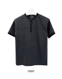 Yushi Stripe Henley Neck Short Sleeve T-Shirt