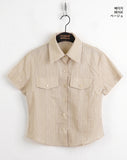 Hash Western Stripe Pocket Rolling Crop Short Sleeve Shirt