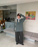 Moruku Stripe Collar Over Long Sleeve Tee