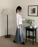 atune slit washed denim maxi long skirt