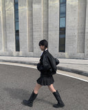 Alu Black Denim Pleats Mini Skirt